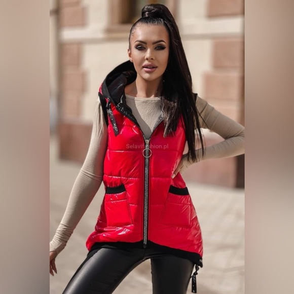 Red Quilted Vest with Black Accents - Picture 3 of 12